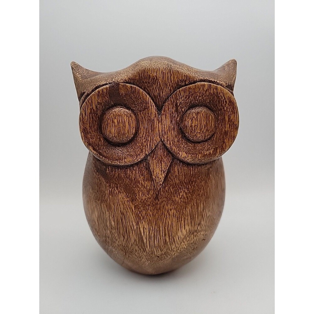 Vtg Solid Wood Hand Carved Owl Sculpture MCM bird lover, gift, decor 6½"x4½"